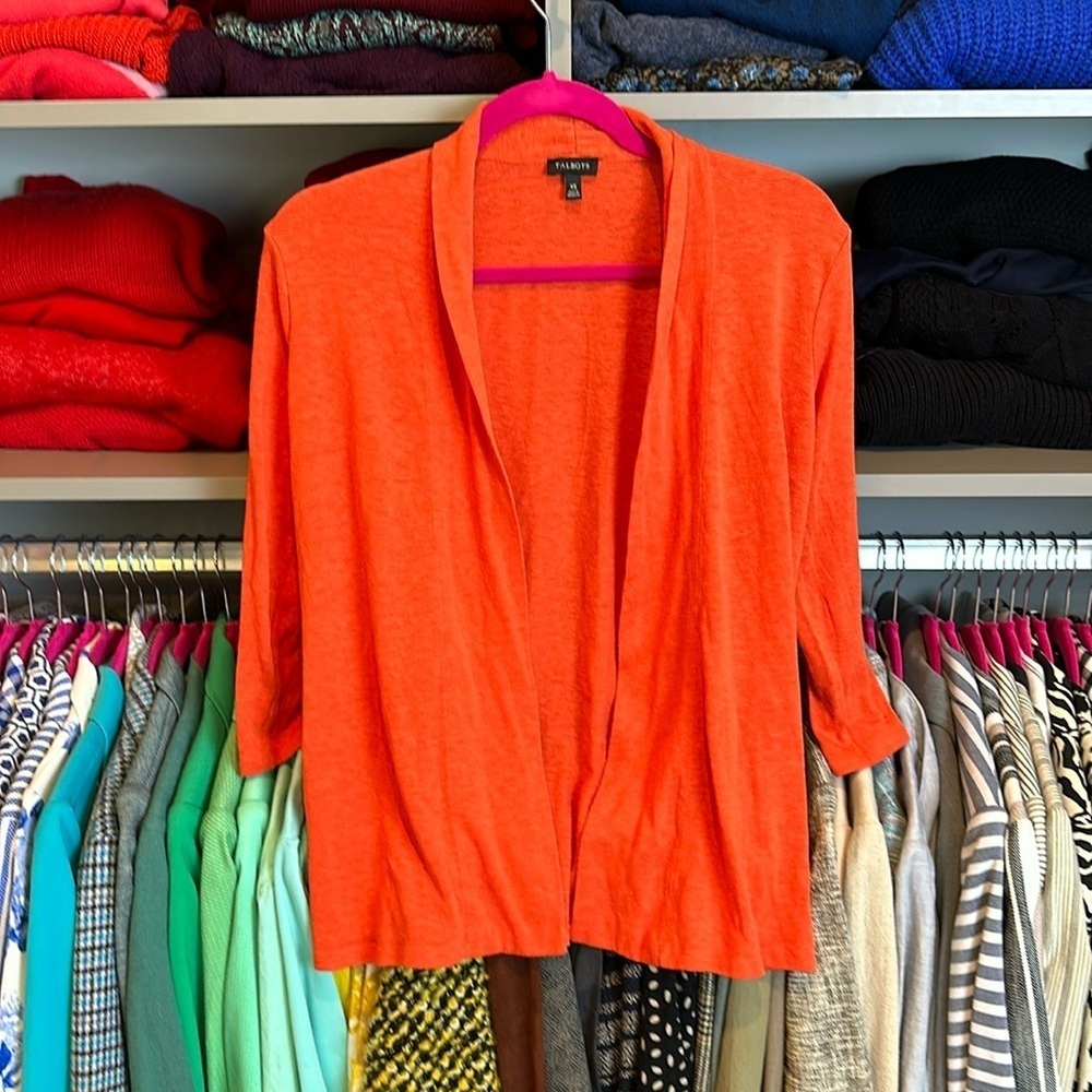 Talbots orange long sleeve open front cardigan size XS
